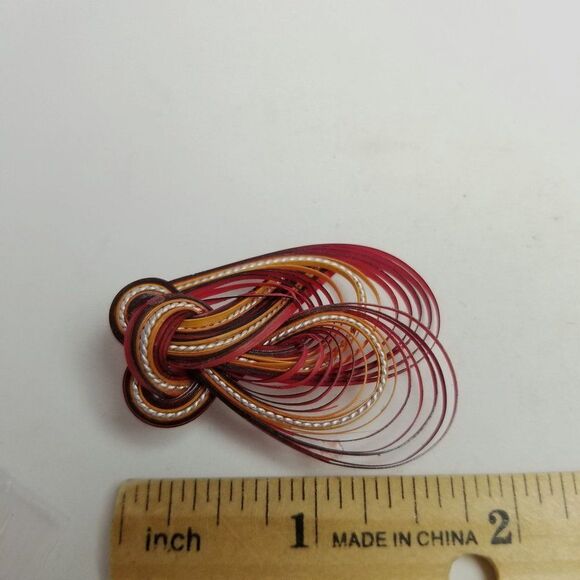 Vintage Vibrant Red Woven Brooch, Knot Design, Made in Taiwan, Estate - Picture 5 of 6